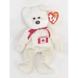 1996 Ty Beanie Baby "Maple" Retired Canadian Flag White Teddy Bear BB30